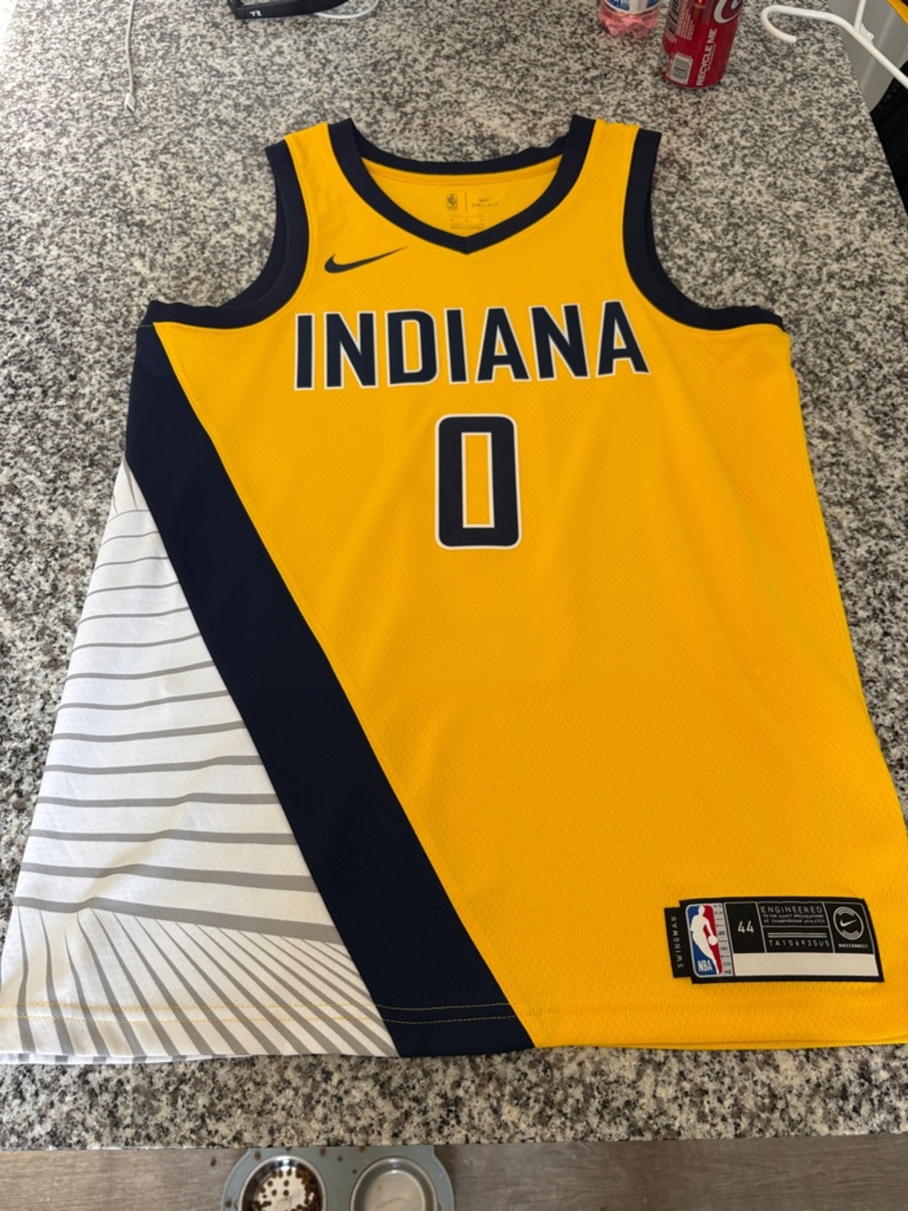 Nike Tyrese Haliburton Indiana Pacers Yellow and Navy Basketball Jersey Swingman